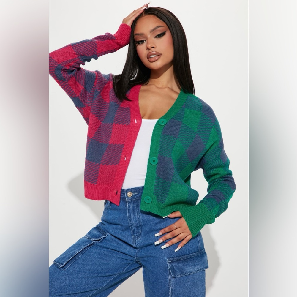 FashionNova Two Sided Plaid Cardigan